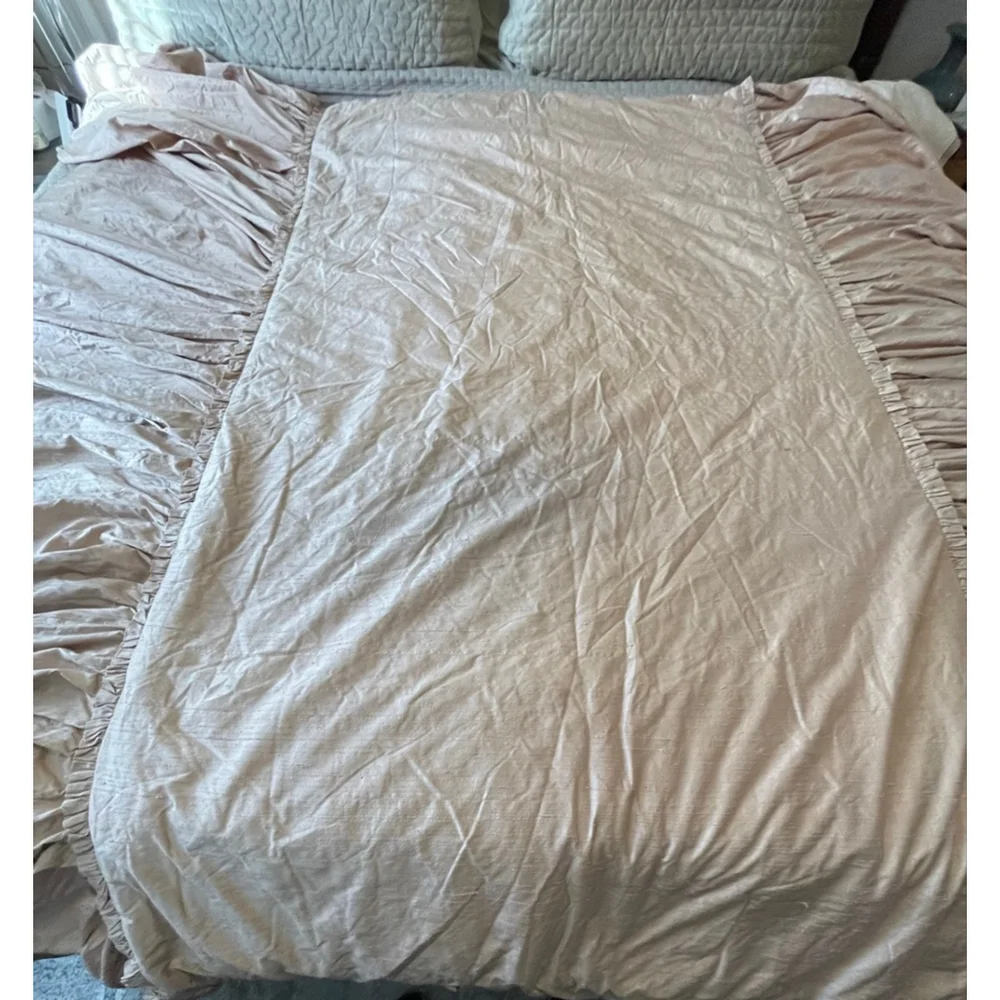 Vtg Anne Gish Pink Iridescent DeLorme Silk Twin Comforters Set of 2, 22” Ruffle